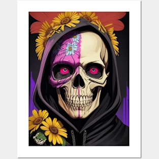 Skeleton with sunflowers. Posters and Art